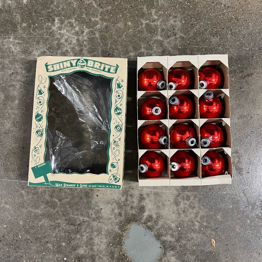 Shiny Brite Red Glass Christmas Ornaments - Set of 12